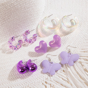 Boucles d'oreilles pendantes Cœur d'amour Camélia Rose Violet pour Femme, Ensemble de Boucles d'oreilles en Argent avec Dés Roses, Bijoux - Product Image 6