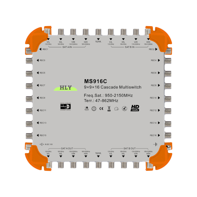 9x16 with Integrated Adapter Satellite MultiSwitches 9 SAT Input 16 Output TV Multiswitch Cascadeable