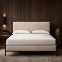 Maßgefertigtes Modernes Designer-Lederbett mit Schwarzem Holzrahmen Anpassbare Kopfteil-Länge und -Breite für Private Villen
