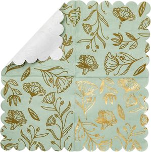 Serviettes <span class=keywords><strong>en</strong></span> <span class=keywords><strong>papier</strong></span> imprimées personnalisées avec logo pour mariage, cocktail, fête, à volants, vert sauge floral, scintillantes et élégantes - Product Image 3