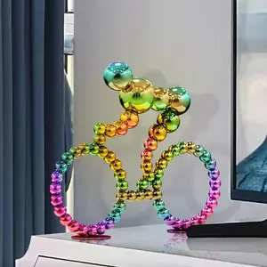 현대 스테인레스 스틸 조각 금속 자전거 입상 예술 동상 홈 장식