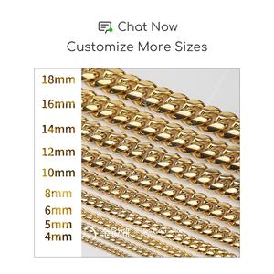 진루이야 고품질 12mm 18k 골드 도금 솔리드 힙합 주얼리 킬로 스테인리스 스틸 마이애미 쿠반 링크 체인 남성용 목걸이 - Product Image 5