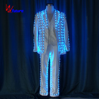 Costume de gentleman lumineux à LED blanches pour homme, idéal pour DJ, boîte de nuit, scène, danse, rave, festival de musique, fête, événement, performance
