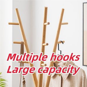 Kledingrek van bamboe met 2 opbergvakken en 9 haken - Product Image 2