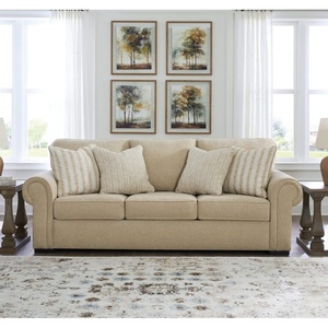 Sofá de 3 Plazas de Diseño Nórdico Tradicional con Estructura de Madera, Tapizado en Lino Beige, Brazos Enrollados y Cojines Suaves para Hoteles - Product Image 6