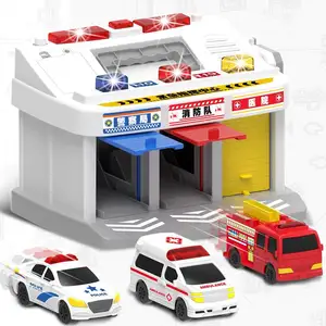 Emergency Vehicle Parking Lot Car Toy Electric Ambulance Wired Caller Parking Toy Metal Cars