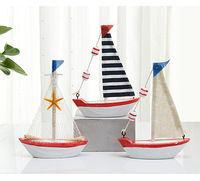 Modèle de bateau à voile en bois artisanal de 15 cm, décoration de table, thème marin méditerranéen, pour la maison