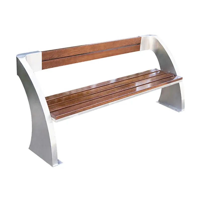 Parque al aire libre simple rústico banco de madera marco de acero inoxidable silla
