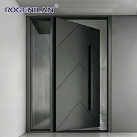 Puerta de Entrada Frontal Moderna de Aluminio y Vidrio Rogenilan, Puertas Pivotantes de Seguridad Antirrobo con Doble Acristalamiento para Villa