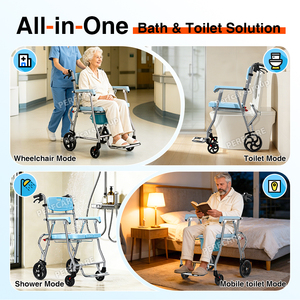 Chaise de douche en aluminium robuste 4-en-1, capacité de charge de 100 kg, chaise de toilette antirouille et antidérapante avec freins de sécurité - Product Image 6