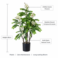 Arbre d'acacia artificiel de 80 cm en pot, en plastique, à plusieurs branches, vert vif, plante artificielle pour l'intérieur et l'extérieur, décoration de la maison et du jardin