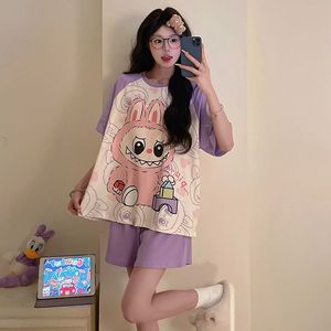 Lavvu yeni kadın yaz pijama, saf pamuk yuvarlak boyun kısa kollu tatlı ve sevimli ev giysileri iki takım öğrenciler - Product Image 3