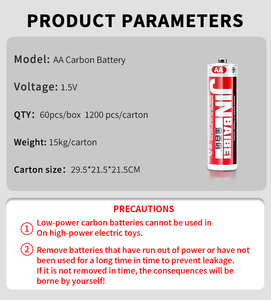 แบตเตอรี่ Cuanen R6 1.5V AA UM3 ซิงค์คาร์บอน สำหรับของเล่น รีโมทคอนโทรล และเครื่องใช้ไฟฟ้าภายในบ้าน - Product Image 6