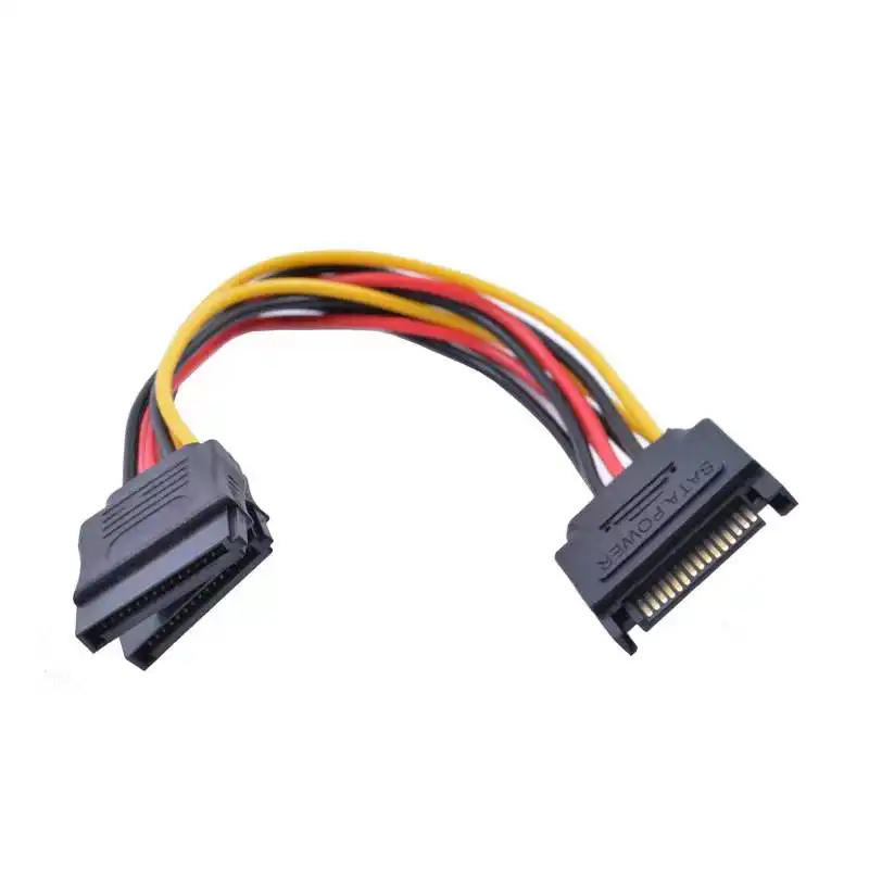 High quality 15Pin SATA Male To 2 Female 15Pin Power Sata Y Splitter 1 To 2 Hdd Splitter Connector Cable