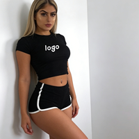 Ensemble décontracté 2 pièces Y2K pour femme : crop top slim et short de couleur unie, collection été 2026