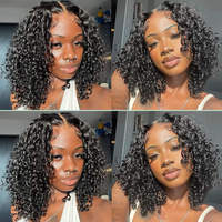 Wig Rambut Manusia Bob Pendek Keriting, Rambut Brazil, Wig Lace Frontal 13x4 Preplucked, Kepadatan 200%, Wig Bob Water Wave untuk Wanita