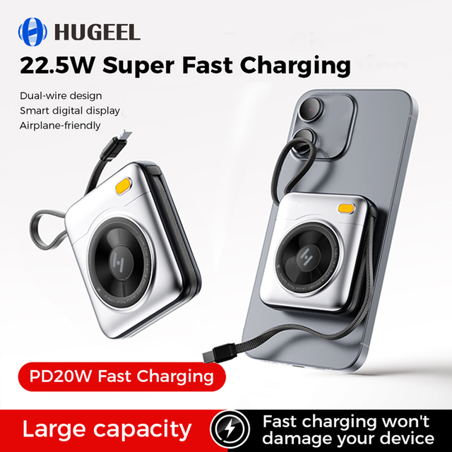 New 2026 10000mAh Power Bank Mini Power Bank with Dual Built-in Type-C Cables, 22.5W Fast Charging for Smartphones and Tablets