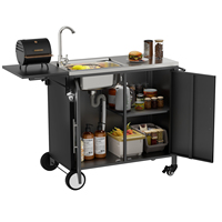 Table de travail en métal, îlot de cuisine, table de barbecue extérieure avec évier, plateau pliable