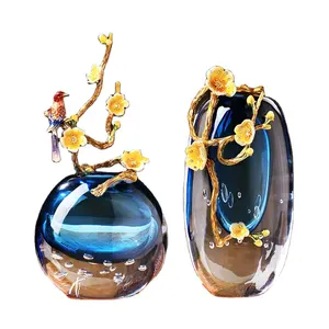 Hand make Home furnishing glazed vase crystal glass ornaments hotel glass and crystal vases