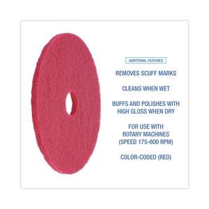 Pads de ponçage et de polissage pour béton Boardwalk BWK4019RED, 19 pouces, rouges, diamètre 5 pouces, pour béton, 5 par carton - Product Image 2