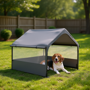 Tente de chien d'extérieur 4x4x3.3ft en polyester gris avec fenêtres en maille, abri pour animaux toutes saisons, mobilier pour animaux de taille moyenne - Product Image 2