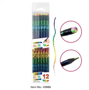 Customized High Quality Pencil Eco Friendly Rainbow 4 In 1 Rainbow Coloring Round Wooden Colored Pencils Set