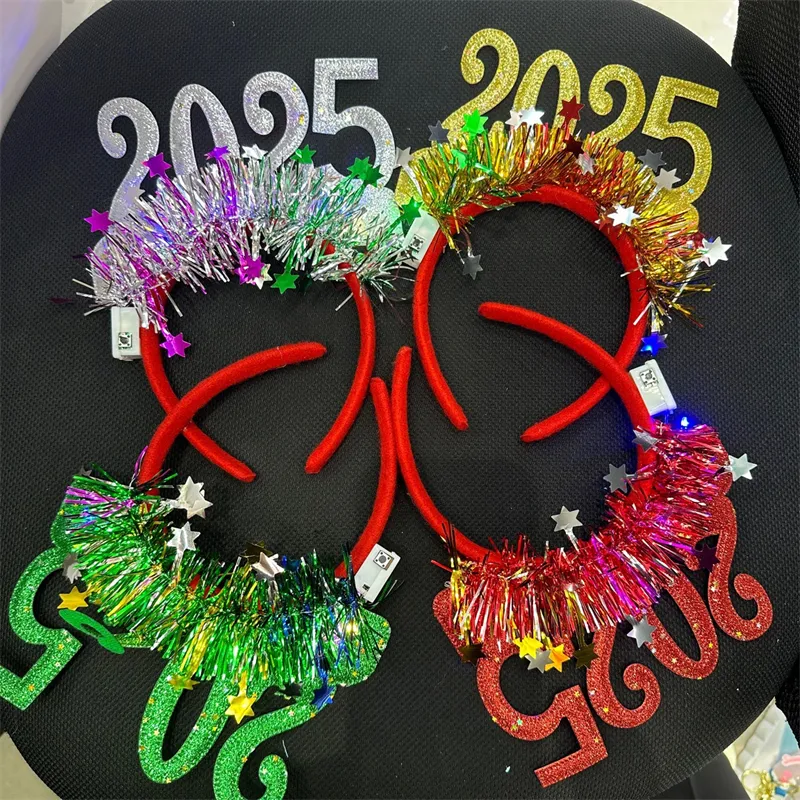 2025 sáng tóc ban nhạc bên mũ nón hạnh phúc năm mới dẫn ánh sáng lên Glow Headband mới year's Eve trang trí