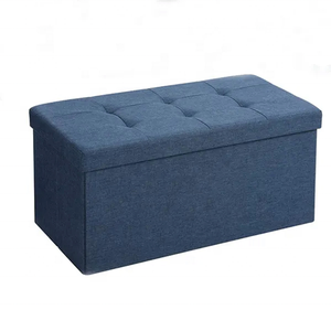Banc ottoman de rangement pliable personnalisé avec tabouret ottoman en tissu de lin banc de rangement simple en bout de lit - Product Image 3