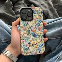 Coque de protection anti-chute brodée de fleurs pour iPhone 17 16 15 14 13 12 11 Pro Max Plus X XR XS Air Filin