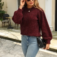 Pull en maille à manches longues avec nœud au dos, style automne-hiver, lurex scintillant, manches bouffantes, haut de gamme, texturé