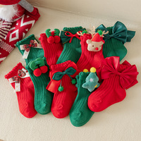 Chaussettes de Noël et du Nouvel An pour enfants, chaussettes rouges pour filles, chaussettes de princesse pour petites filles, en coton peigné, automne/hiver
