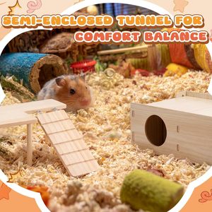Plateforme en bois naturel pour hamster et cachette multi-chambres, tunnel <span class=keywords><strong>labyrinthe</strong></span> à couvercle rabattable, accessoires de cage, décor de habitat pour petits animaux - Product Image 4