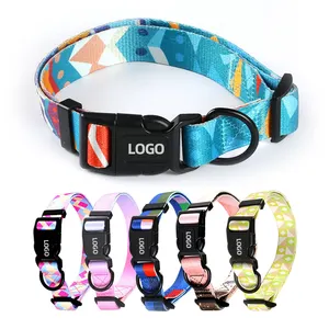Logotipo personalizado collar de perro de diseño ajustable personalizado al por mayor collares de perro de poliéster accesorios para perros