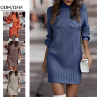 Robe pull côtelée à col montant pour femme, confortable, à manches longues et coupe ajustée, idéale pour l'automne et l'hiver, usage quotidien (OEM/ODM)