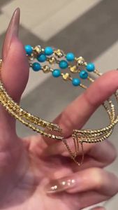 Bracelet Xinfly tendance en or 18 carats avec perles œil-de-chat et turquoise, bijou classique à breloque religieuse, cadeau idéal pour les fiançailles des enfants - Product Image 5