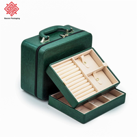 Boîte de rangement portable pour bijoux en cuir PU avec poignée, étui de voyage multi-couches pour organiser les bagues, les boucles d'oreilles et les colliers