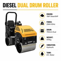 Compacteur à rouleaux à double tambour diesel 186F 8HP 20kN 65Hz 700mm avec direction vibrante hydraulique 970kg pour asphalte et sol