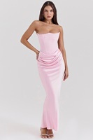 Grossiste Chic Robes 2025 Longue Robe Bustier Plissée à Baleines Sexy Robe de Soirée d'Été Élégante Ajustée pour Femme