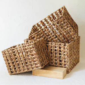 Cestas de almacenamiento tejidas de jacinto de agua rectangulares y cuadrados de alta calidad, organizador plegable personalizable para uso doméstico - Product Image 6