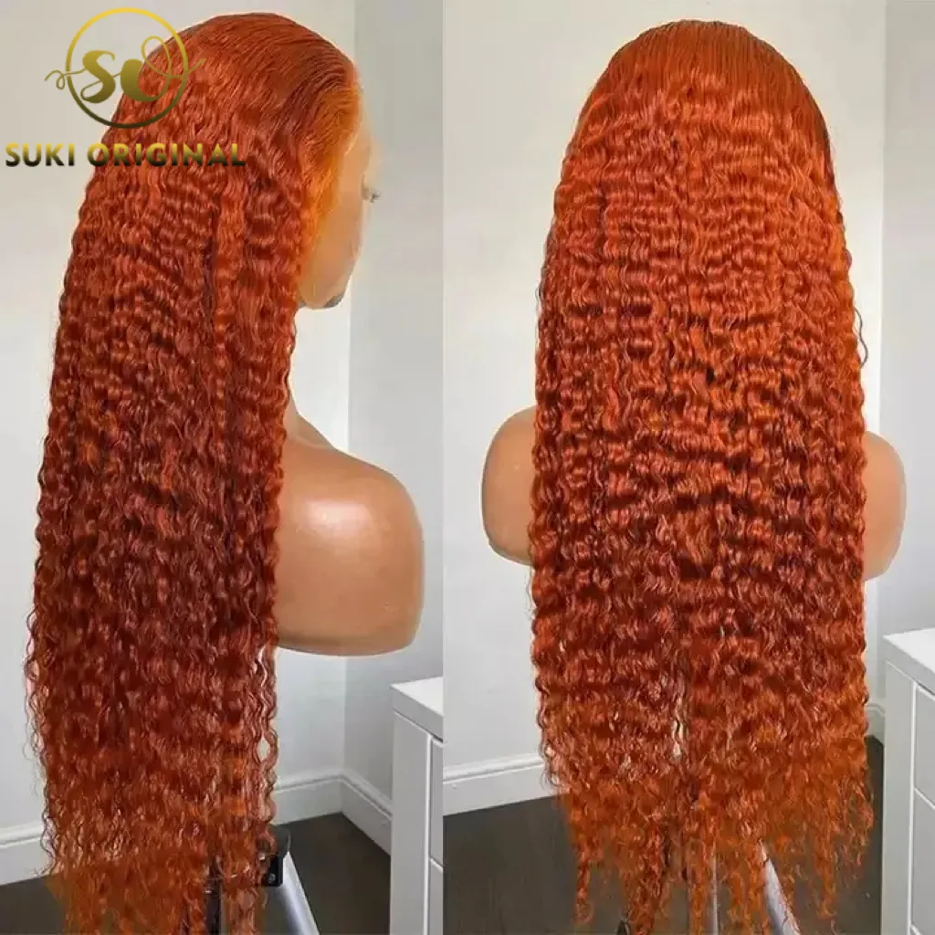 180% 250% water wave 350 parrucca di capelli umani arancioni parrucche di capelli umani colorati allo zenzero pizzo frontale trasparente per donne di bellezza nere