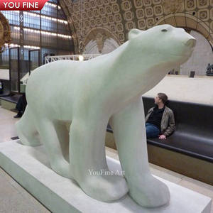 Urso polar de mármore branco tamanho de vida estátua pedra escultura de animais - Product Image 4