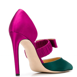 Size 47 D'Orsay Pumps Women's Satin Dress Shoes Woman Bowtie High Heel Pumps Color Match Shoes - Product Image 6