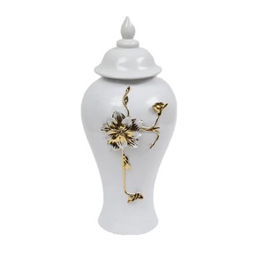 MSH vaso di fiori in ceramica goffrata <span class=keywords><strong>fiore</strong></span> di lusso in oro bianco con coperchio - Product Image 2
