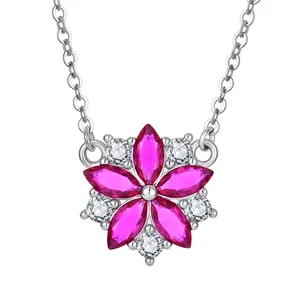 Розовое белое роскошное свадебное ожерелье с цветами, ярко-розовые циркониевые кристаллы, снежные хлопья, Итальянские ожерелья