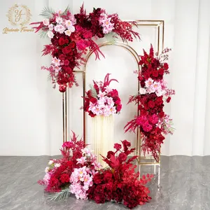 New Rose Red Flower Wedding Arch Background Artificial Flower Runner Row Table Flower Ball