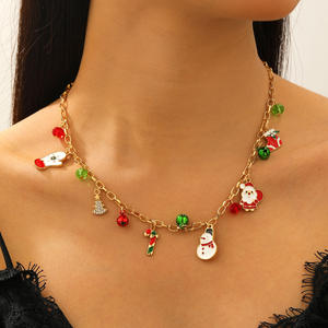 Kalung Liontin Lonceng Santa Claus Pohon Natal Tetesan Minyak Lapis Emas Paduan Logam Gaya Eropa Amerika untuk Wanita, Batu Kelahiran Juli - Product Image 6