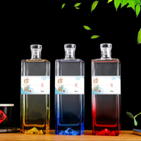 Produits d'emballage jetables en verre de bouteille de vin d'eau de boisson haut de gamme avec forme et marque personnalisées