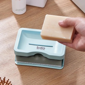 Jabonera de Plástico con Drenaje, Color Liso, con Esponja, Estilo Japonés Minimalista, de Doble Capa, para Baño - Product Image 4