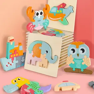 Wooden Jigsaw Puzzle Toys With Animal Traffic Kids Matching Wood Sorting Gift for Baby Early Educational