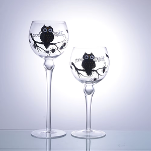Hand Painted Bat and <strong>Owl</strong> Glass <strong>Candle</strong> <strong>Holder</strong> with Bead for Hallows' Day - Product Image 4